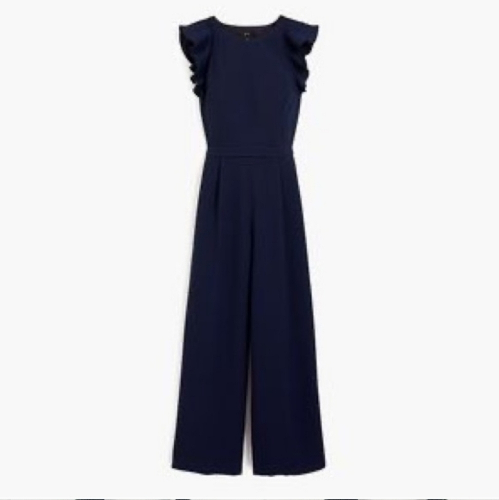 J. Crew Navy Ruffle-Sleeve Jumpsuit